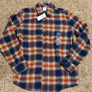 GAP Men's Casual Plaid Shirt in Blue and Orange